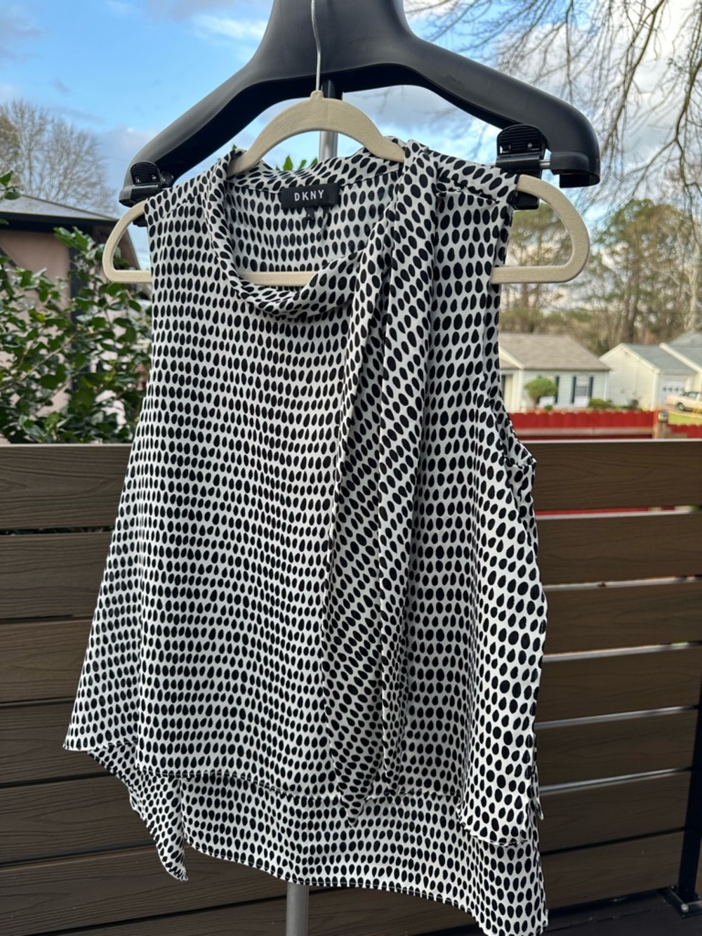 DKNY Black and White Polka Dot Sleeveless Top